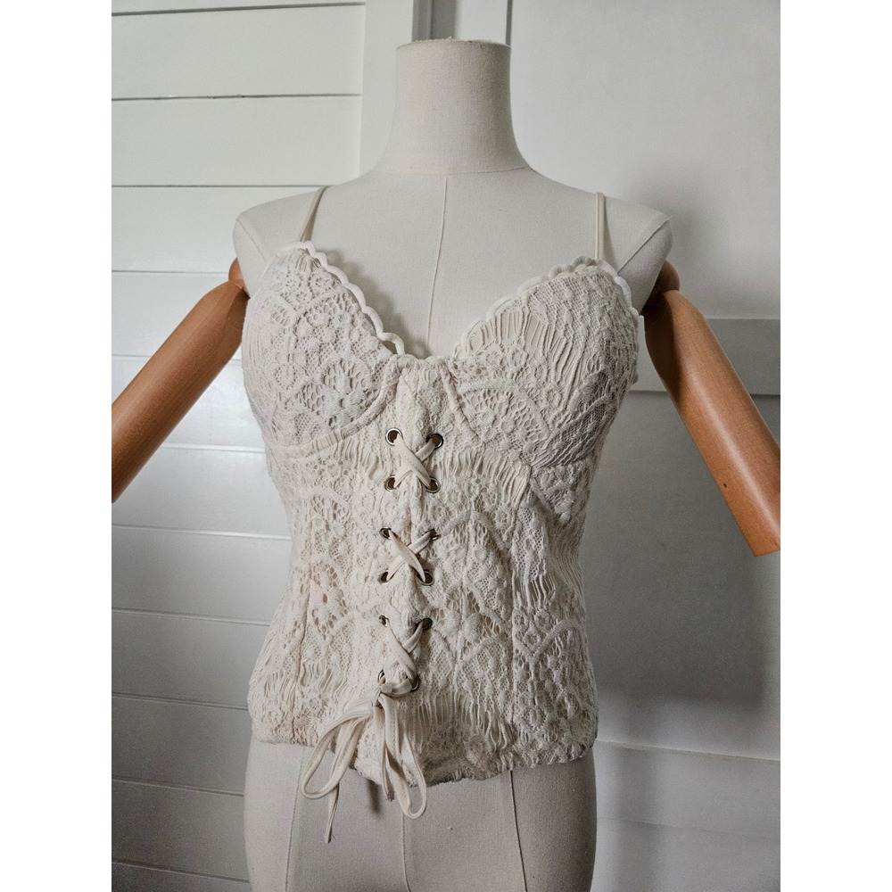Love & Piece Collective Cream Lace Corset Cami Size Large Boho Fairycore